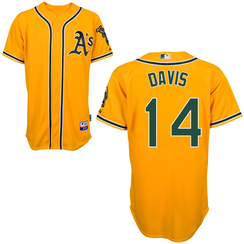 Ike Davis #14 mlb Jersey-Oakland Athletics Women's Authentic Yellow Cool Base Baseball Jersey